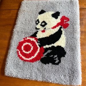 Vintage Handmade Latch Hook Shag Rug Panda Bear Playroom Nursery Bathroom